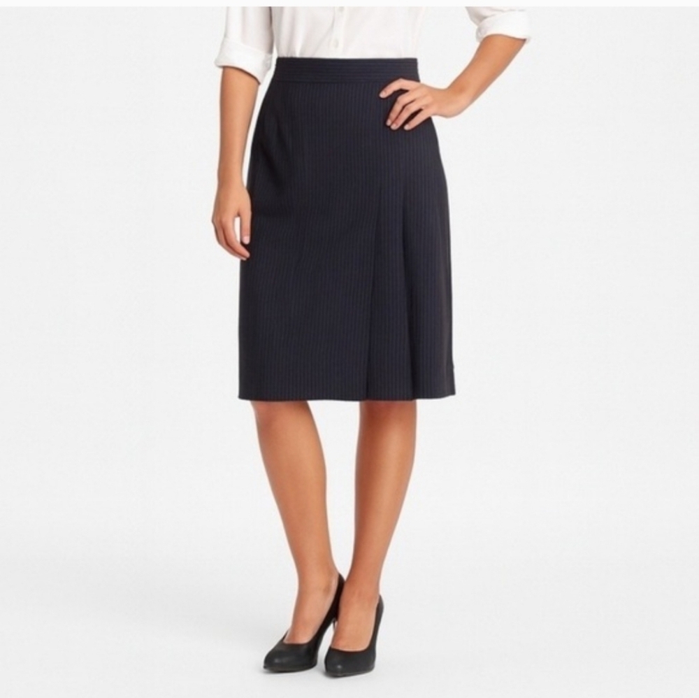 Brooks Brothers Navy Blue Wool Pleated Hem Pencil Skirt